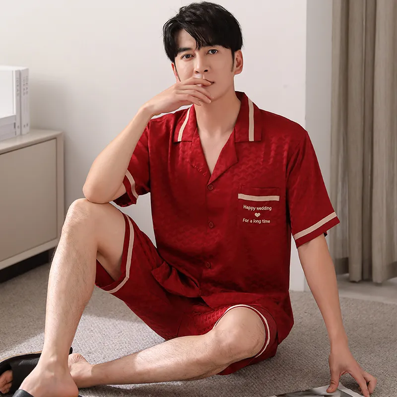 Floating Light Islands Pajama Set Men's Gift Box Set Red-1
