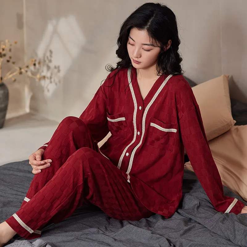 Floating Light Islands Pajama Set Women's Gift Box Set Red-2