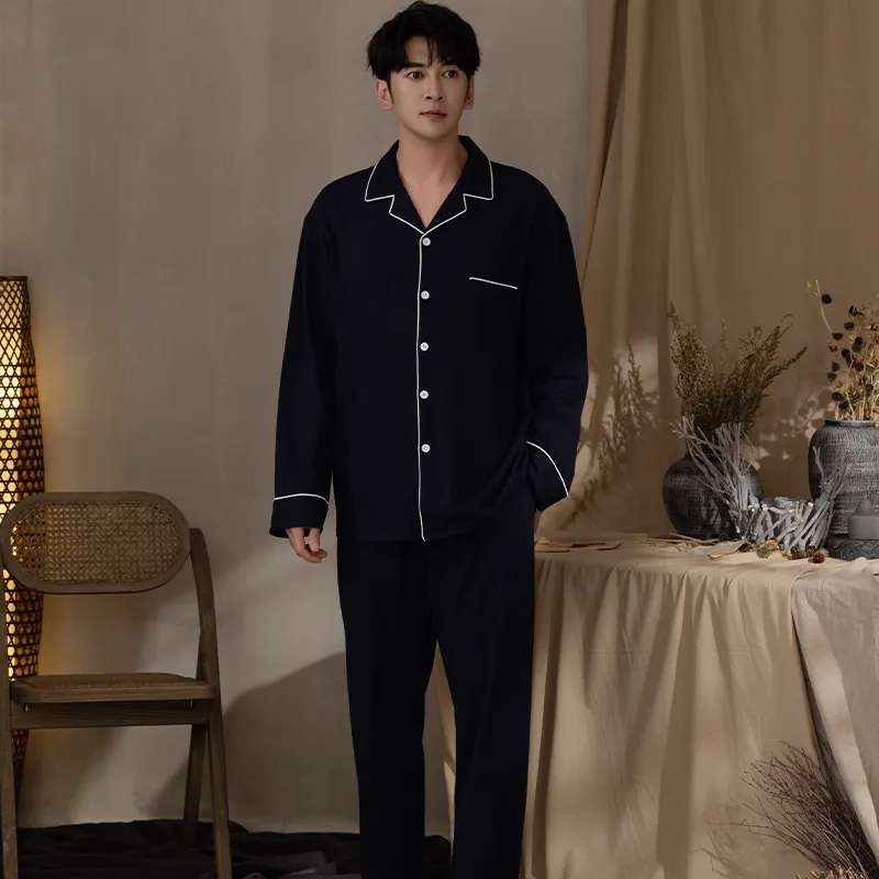 Floating Light Islands Pajama Set Men's Gift Box Set Navy Blue-6