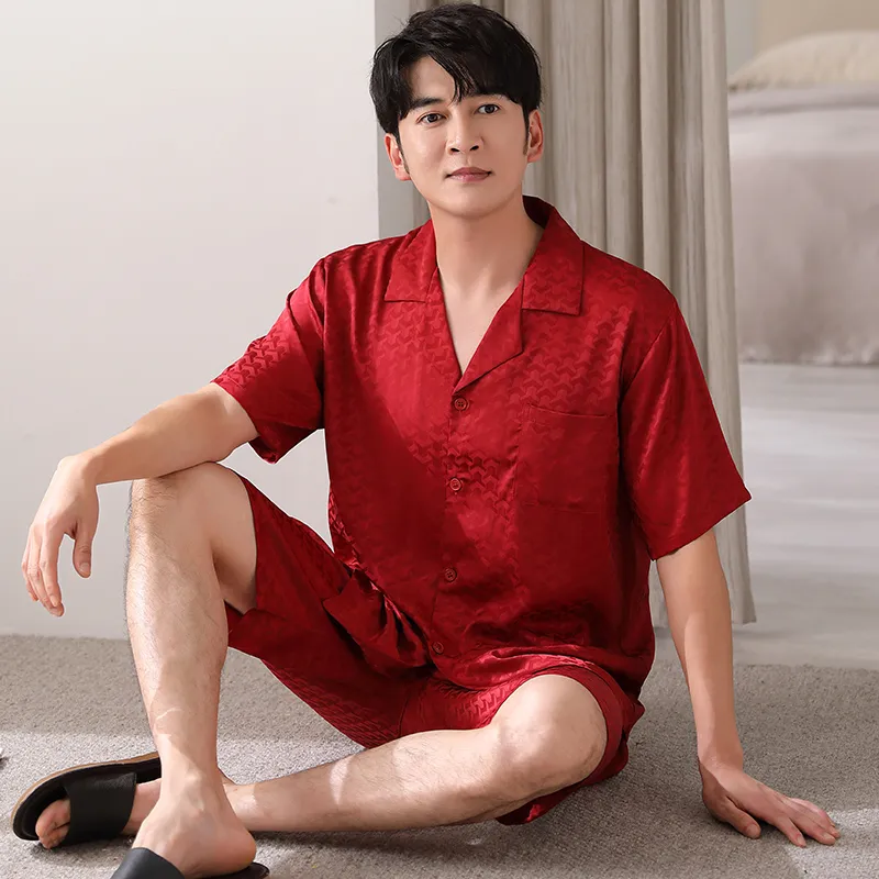 Floating Light Islands Pajama Set Men's Gift Box Set Red-1