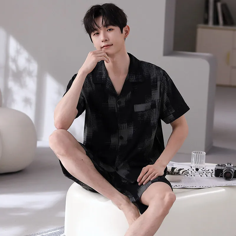 Floating Light Islands Pajama Set Men's Gift Box Set Black-4