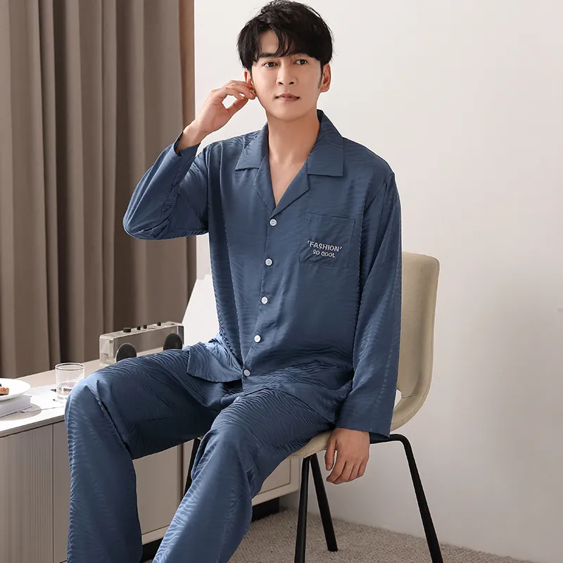 Floating Light Islands Pajama Set Men's Gift Box Set Blue-5