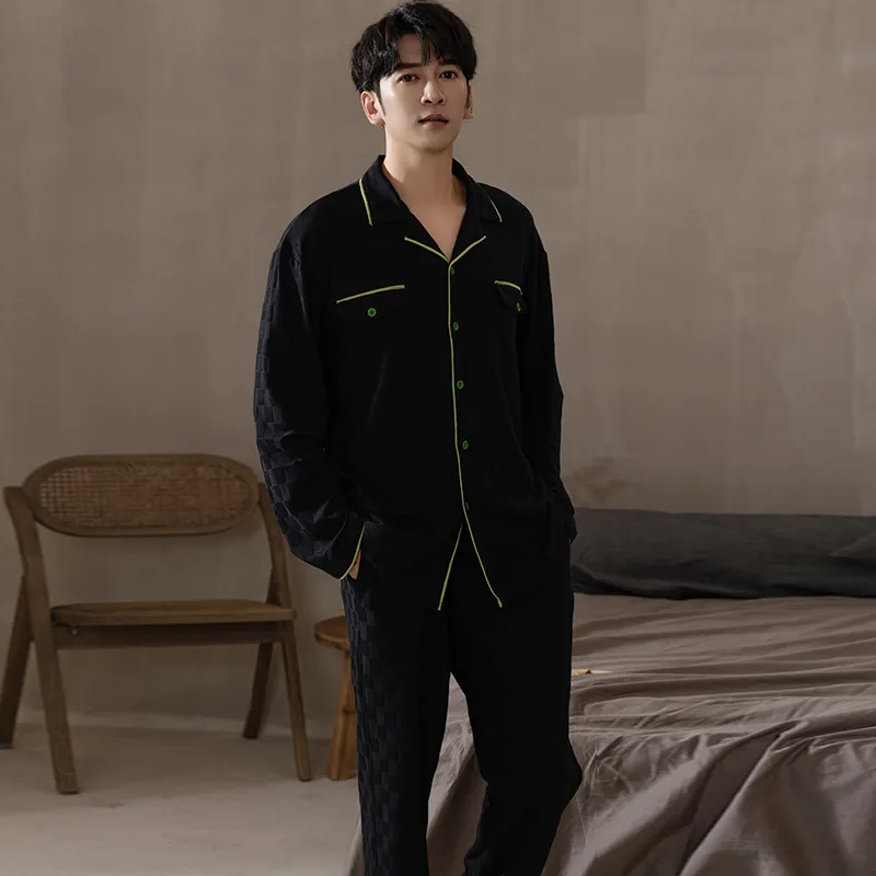 Floating Light Islands Pajama Set Men's Gift Box Set Black-7