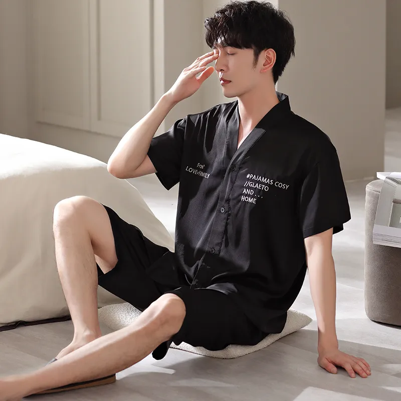 Floating Light Islands Pajama Set Men's Gift Box Set Black-3