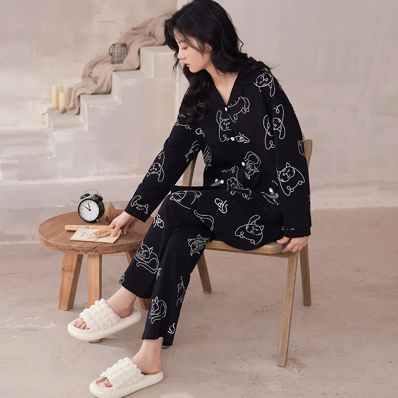 Floating Light Islands Pajama Set Women's Gift Box Set Black-5