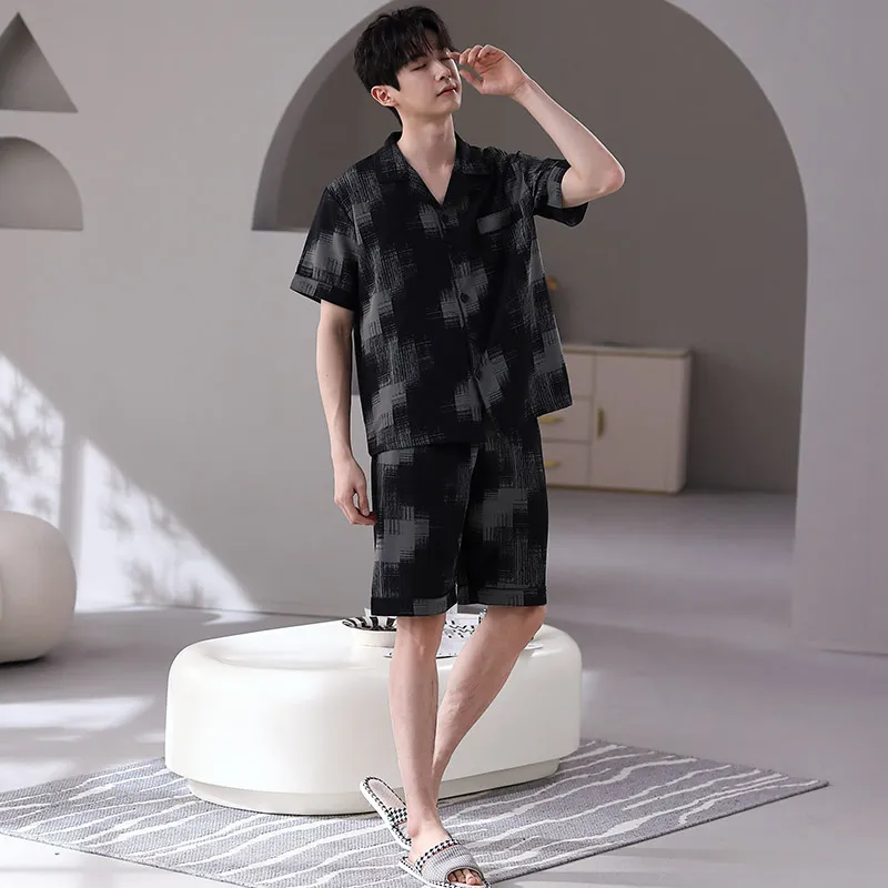 Floating Light Islands Pajama Set Men's Gift Box Set Black-1