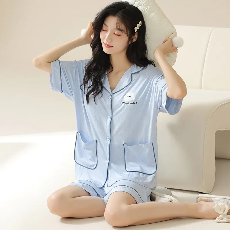 Floating Light Islands Pajama Set Women's Box Light Blue-5