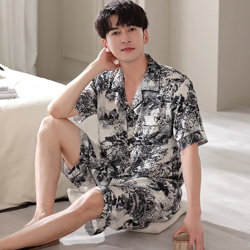 Floating Light Islands Pajama Set Men's Black-4
