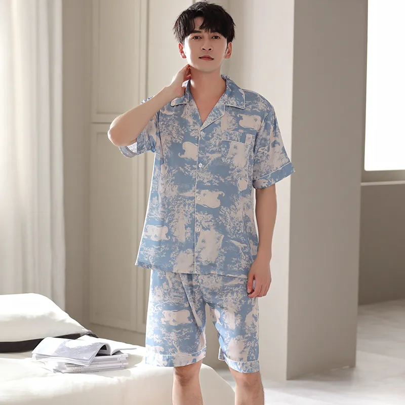 Floating Light Islands Pajama Set Men's Light Blue-1
