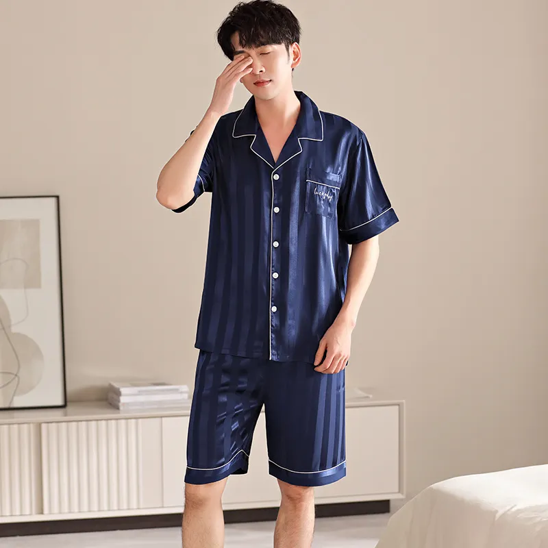 Floating Light Islands Pajama Set Men's Gift Box Set Navy Blue-4