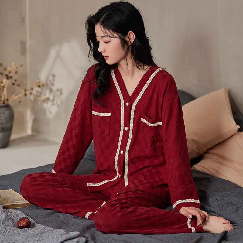 Floating Light Islands Pajama Set Women's Gift Box Set Red-1