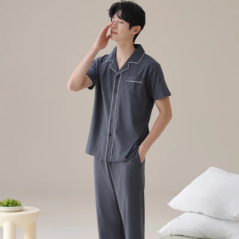Floating Light Islands Pajama Set Men's Navy Blue-5