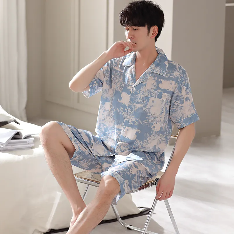 Floating Light Islands Pajama Set Men's Light Blue-5