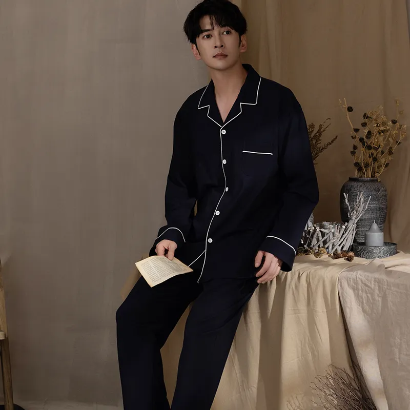 Floating Light Islands Pajama Set Men's Gift Box Set Navy Blue-3