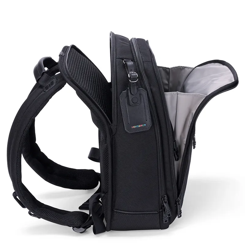 HORSEMEN Elastic Nylon Fabric Backpack Laptop Bag Large Size Men's Black-7