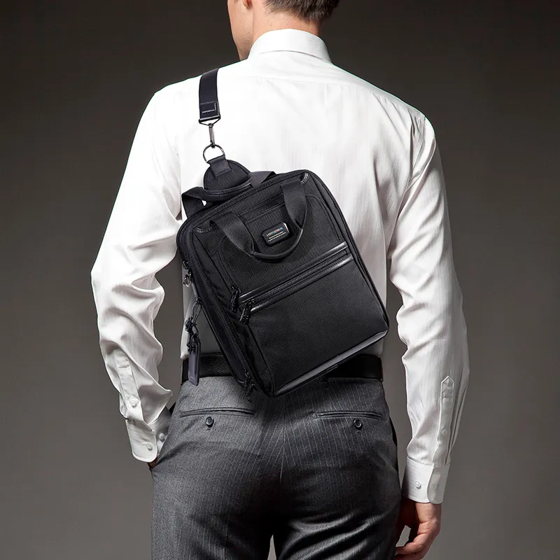 HORSEMEN Ballistic Nylon With Cow Leather Business Travel Shoulder Bag, Crossbody Bag, Handbag Tubas Men's Black-7