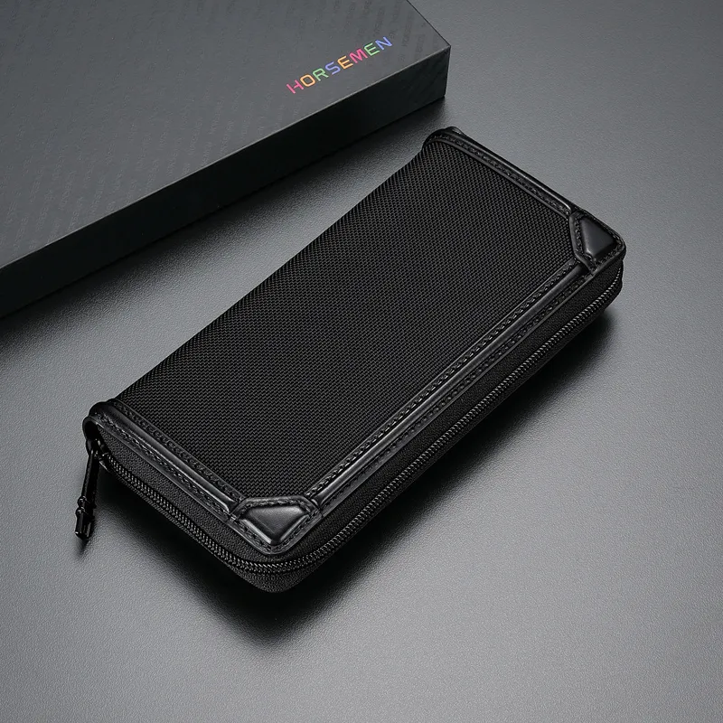HORSEMEN Ballistic Nylon With Top Grain Cow Leather Men's Handbag Clutch Regular Men's Black-6