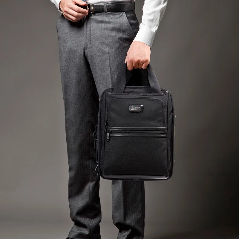HORSEMEN Ballistic Nylon With Cow Leather Business Travel Shoulder Bag, Crossbody Bag, Handbag Tubas Men's Black-1