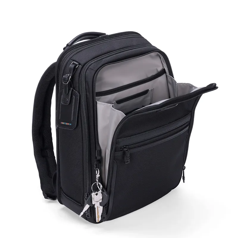 HORSEMEN Elastic Nylon Fabric Backpack Laptop Bag Large Size Men's Black-5