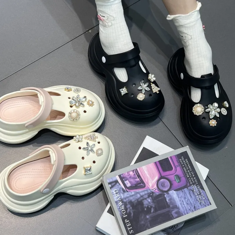 Yu Pu Pearl Rhinestone Clogs Summer Breathable Slip Resistant EVA Slippers Fashion Trend Platform Slippers Shoes-5