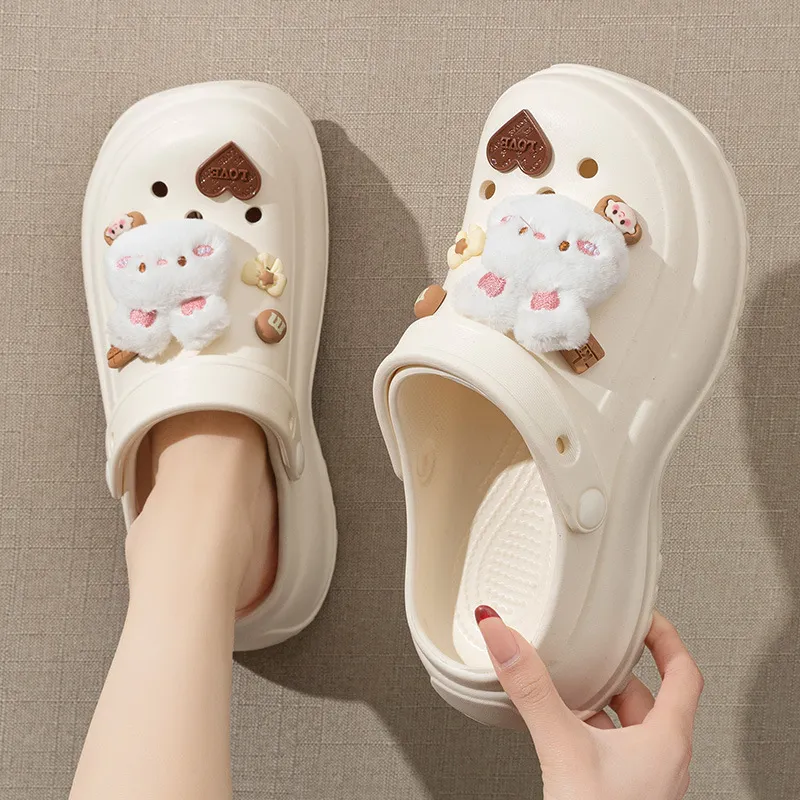 Lighthearted Clogs Cartoon Plush Pendant Slippers Beach Outdoor EVA Summer-1