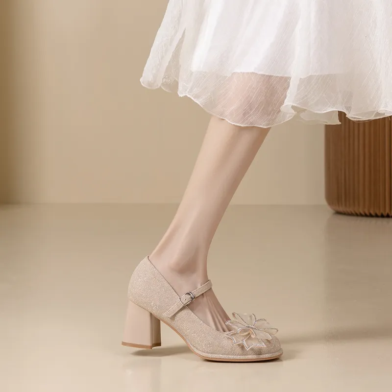 Pretty Tiffin Chunky Heel High Heels Women's Apricot-3