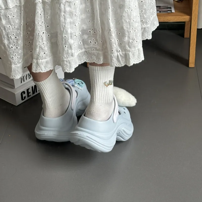 Yu Pu 7cm Clogs Height Increasing Platform Cute Closed Toe Slippers Spring Summer Breathable Slip Resistant-2