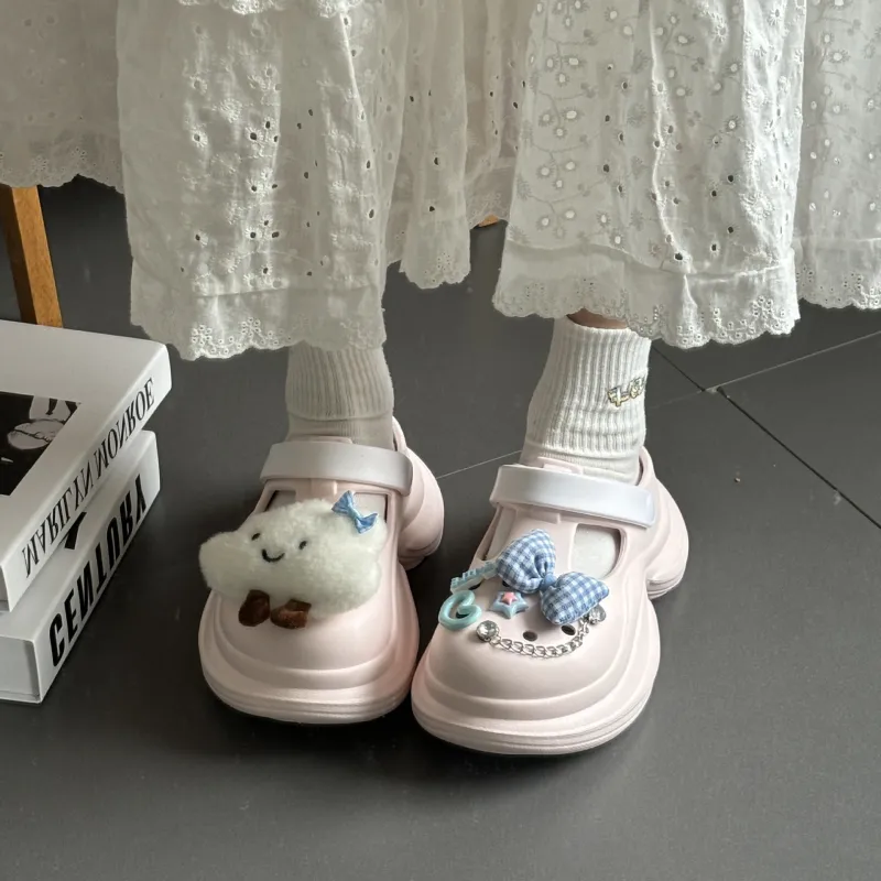 Yu Pu 7cm Clogs Height Increasing Platform Cute Closed Toe Slippers Spring Summer Breathable Slip Resistant-5
