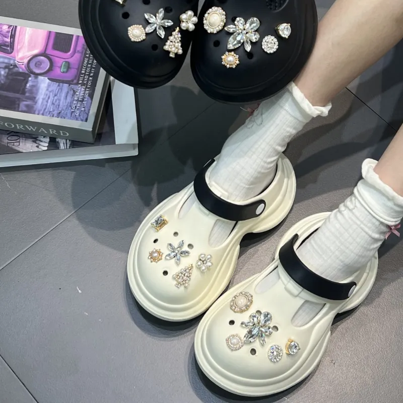 Yu Pu Pearl Rhinestone Clogs Summer Breathable Slip Resistant EVA Slippers Fashion Trend Platform Slippers Shoes-3