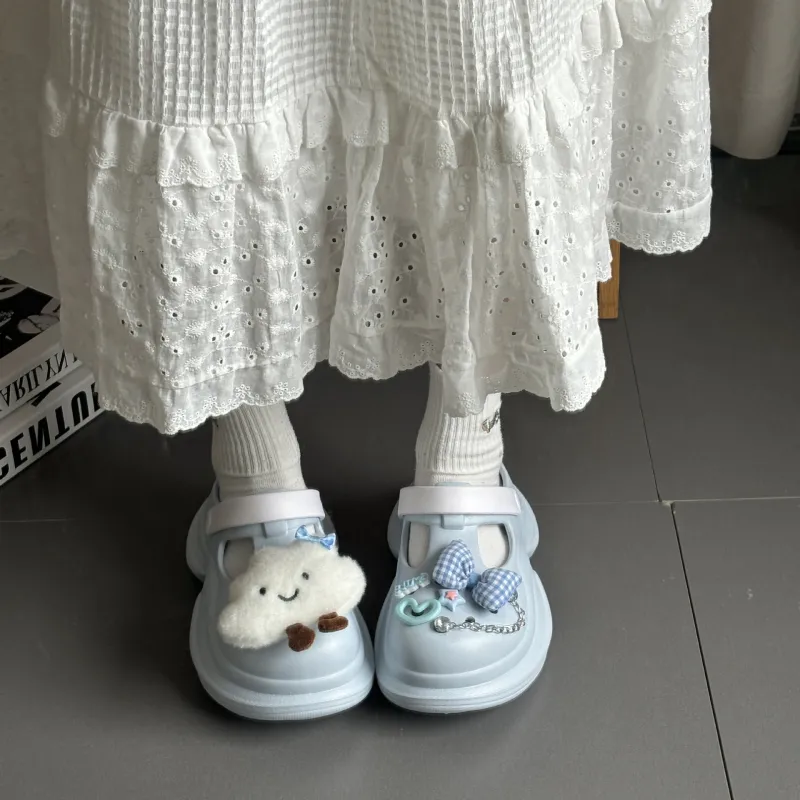 Yu Pu 7cm Clogs Height Increasing Platform Cute Closed Toe Slippers Spring Summer Breathable Slip Resistant-1