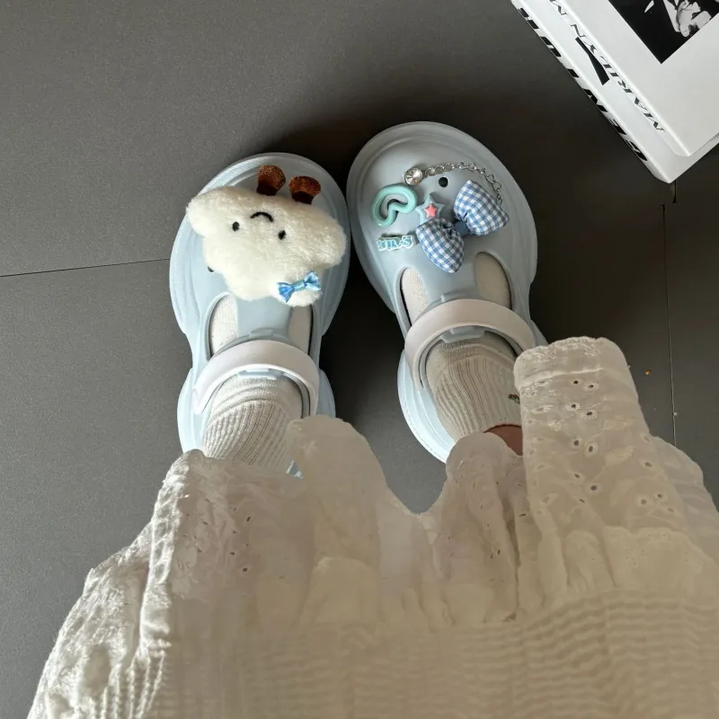 Yu Pu 7cm Clogs Height Increasing Platform Cute Closed Toe Slippers Spring Summer Breathable Slip Resistant-3