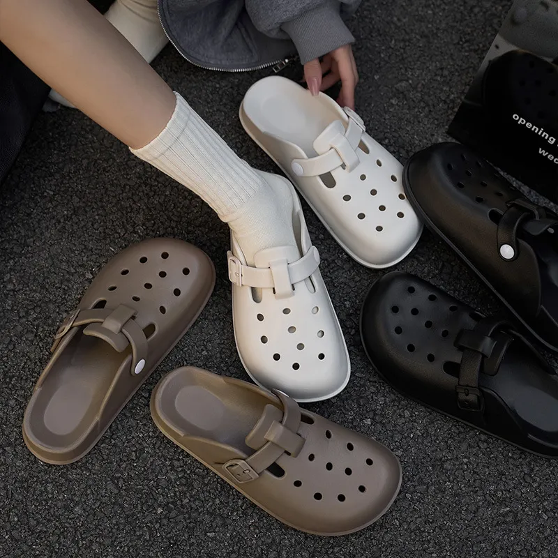 Yu Pu Summer Vintage Eva Slip Resistant Breathable Closed Toe Clogs Slip on Mules Platform Slippers Shoes-3
