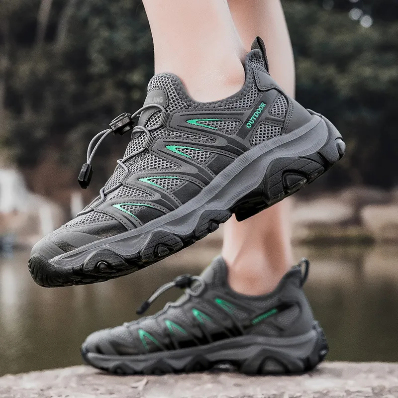 GESENLANG Slip Resistant Breathable Impact Resistant Lightweight Low Top Outdoor Shoes Men's Dark Gray-8