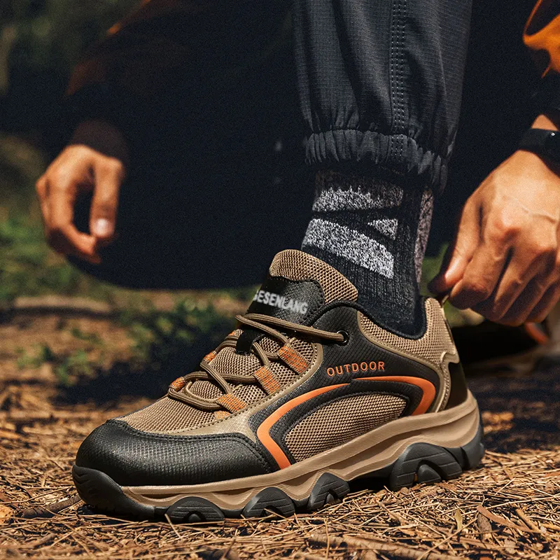 GESENLANG Cushioned Water Resistant Lightweight Coverage Low Top Trekking Shoes Men's Khaki-3