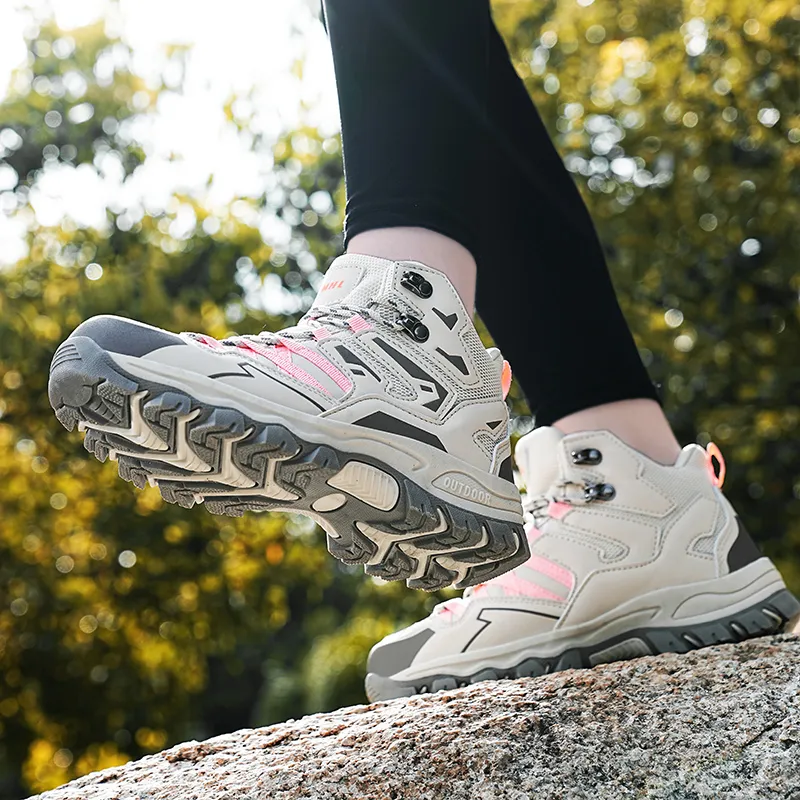 GESENLANG Slip Resistant And Breathable High Top Outdoor Shoes Women's Gray Pink-7