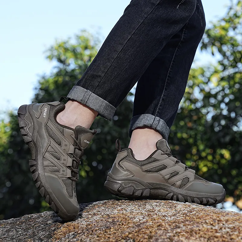 GESENLANG Wear Resistant Breathable Slip Resistant Low Top Outdoor Shoes Men's Khaki-7