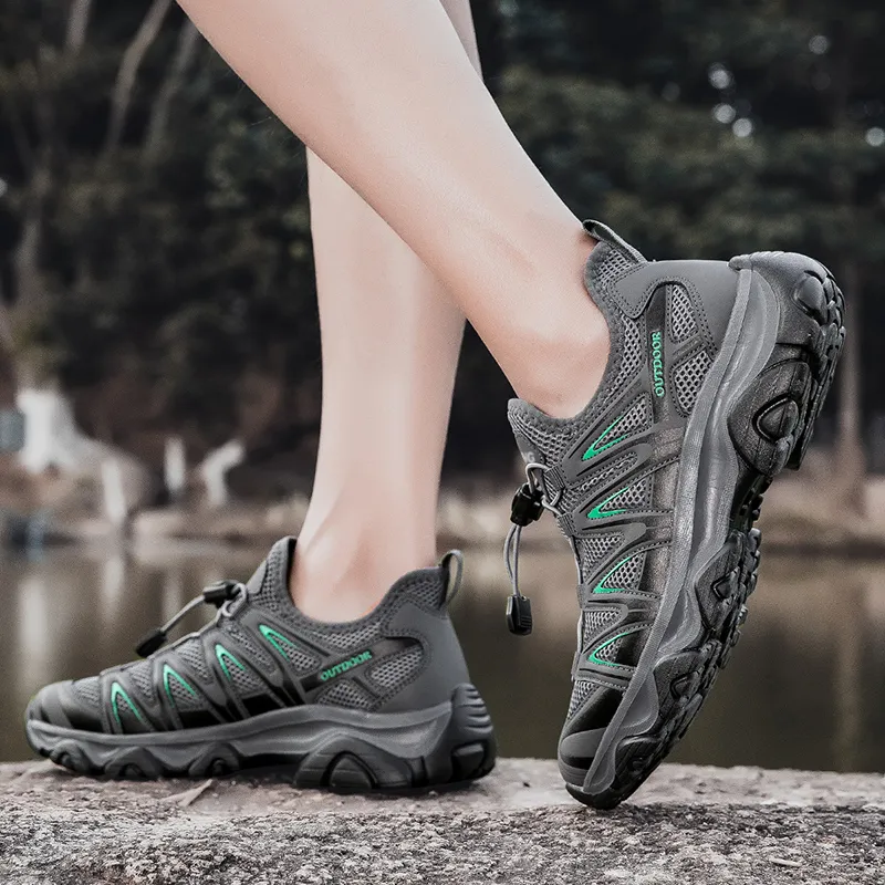 GESENLANG Slip Resistant Breathable Impact Resistant Lightweight Low Top Outdoor Shoes Men's Dark Gray-6