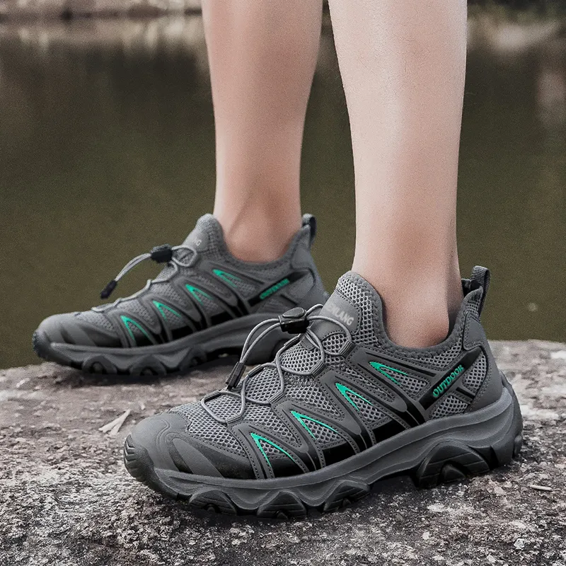 GESENLANG Slip Resistant Breathable Impact Resistant Lightweight Low Top Outdoor Shoes Men's Dark Gray-5