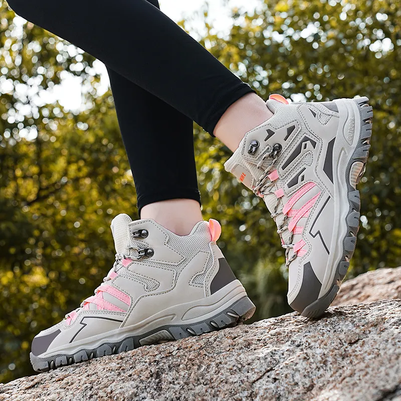 GESENLANG Slip Resistant And Breathable High Top Outdoor Shoes Women's Gray Pink-6