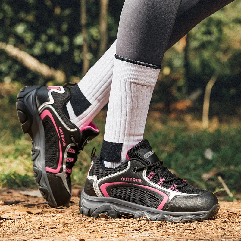 GESENLANG Cushioning Anti Slip Wear Resistant Breathability Low Top Trekking Shoes Women's Black Rose Red-7