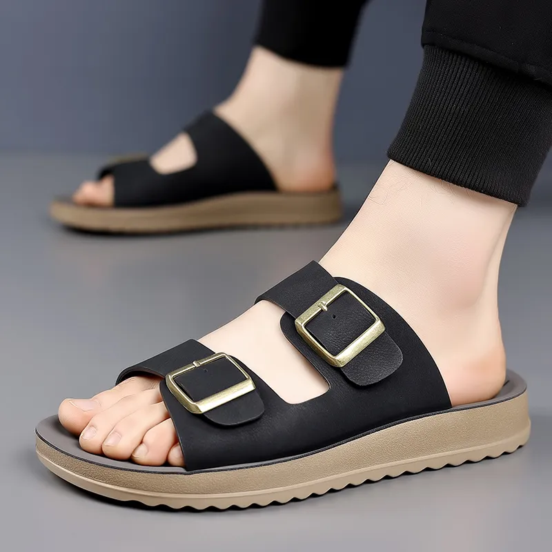 GESENLANG Rubber Sole PU Polyurethane Slip Resistant Abrasion Resistant Slide Slippers Men's-1