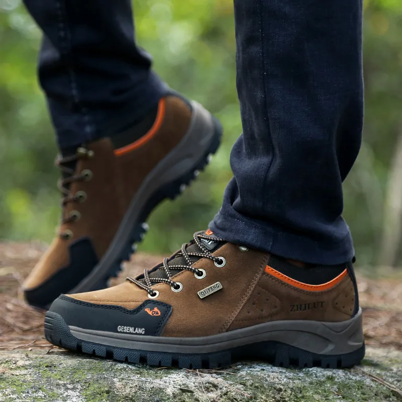 GESENLANG Non slip Wear resistant Impact resistant Low Top Outdoor Shoes Men's Brown-5