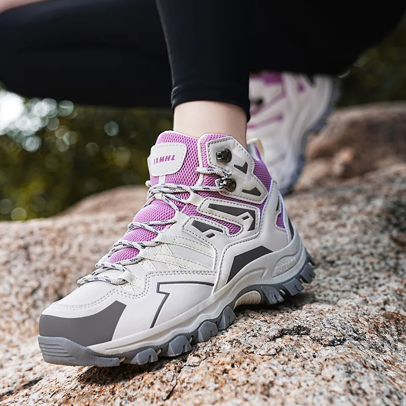 GESENLANG Waterproof Coverage High Top Outdoor Shoes Women's Gray Purple-8
