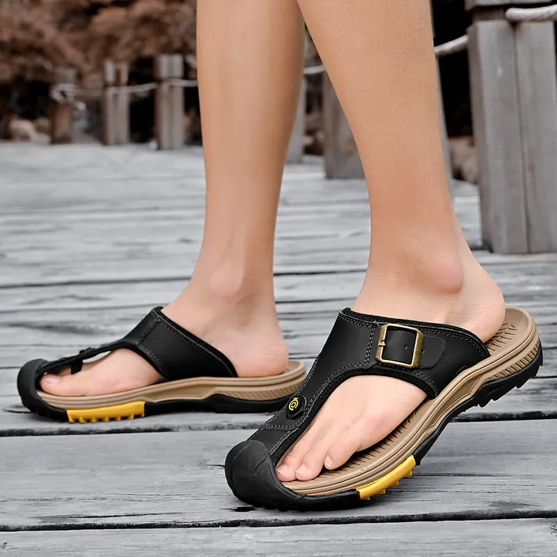 GESENLANG Rubber Sole Abrasion Resistant Slip Resistant Flip Flops Men's-4