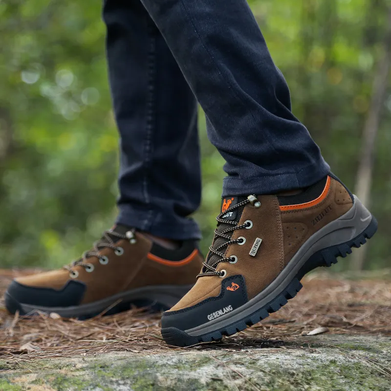 GESENLANG Non slip Wear resistant Impact resistant Low Top Outdoor Shoes Men's Brown-6