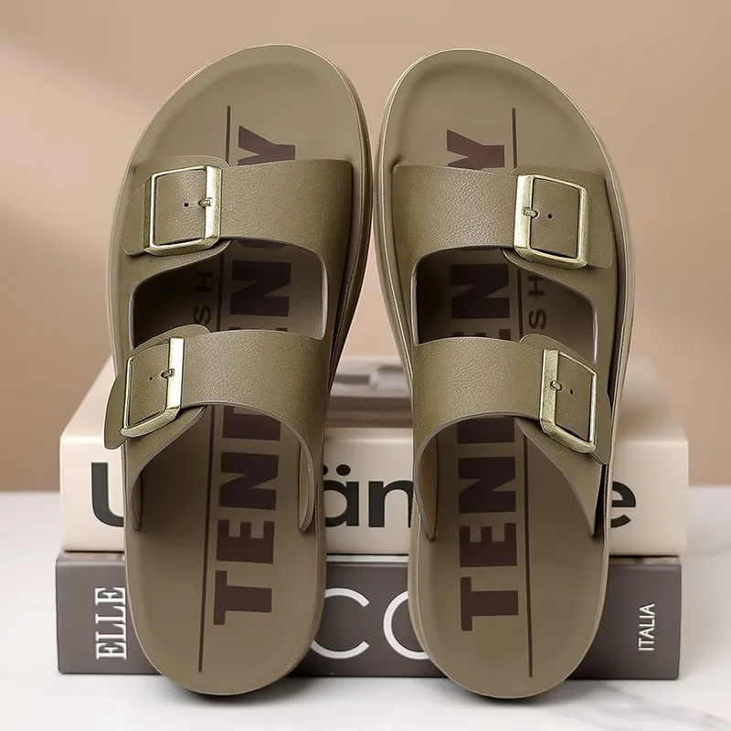 GESENLANG Rubber Sole PU Polyurethane Slip Resistant Abrasion Resistant Slide Slippers Men's-9