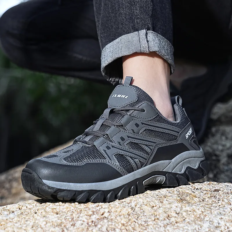 GESENLANG Wear Resistant Breathable Slip Resistant Low Top Outdoor Shoes Men's Black-5