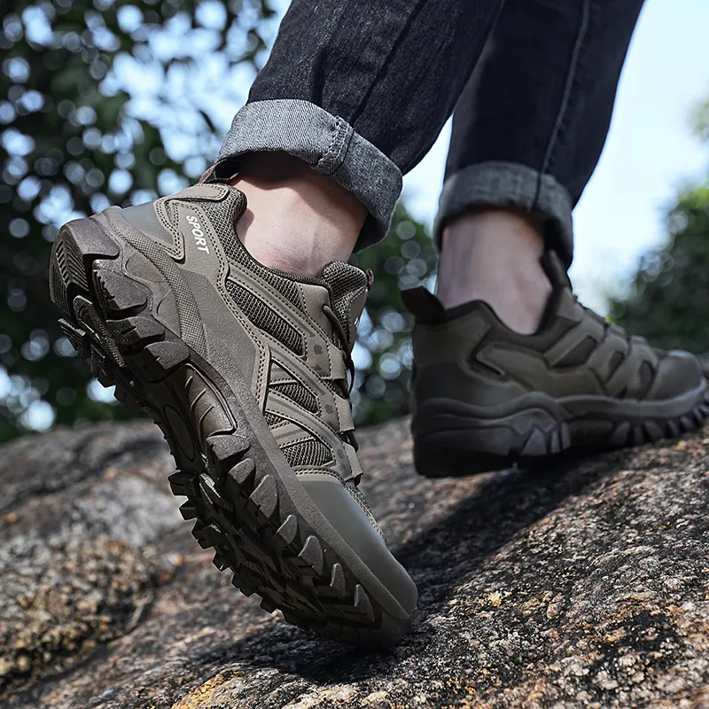 GESENLANG Wear Resistant Breathable Slip Resistant Low Top Outdoor Shoes Men's Khaki-5