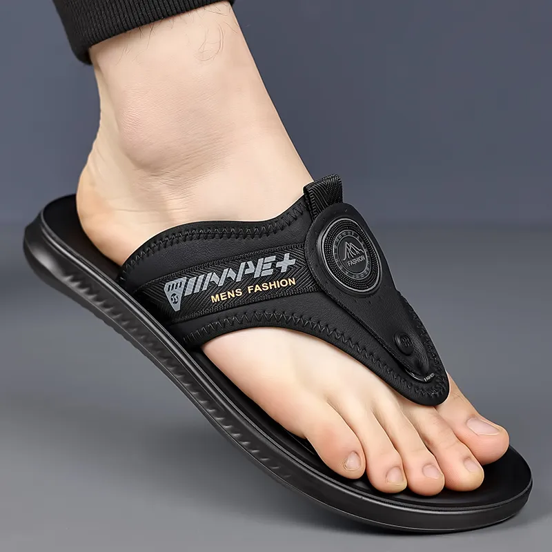 GESENLANG Abrasion Resistant Slip Resistant Odor Resistant Flip Flops Men's Black-2