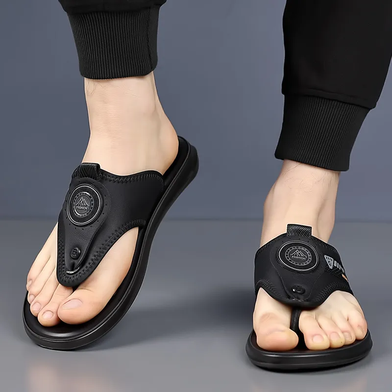 GESENLANG Abrasion Resistant Slip Resistant Odor Resistant Flip Flops Men's Black-3